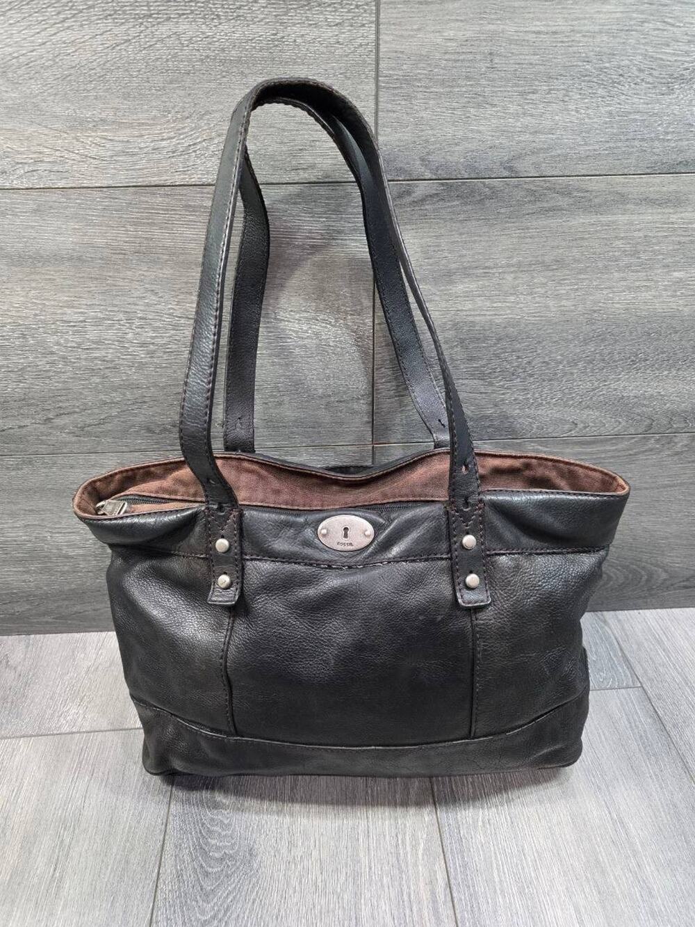 FOSSIL HUNTER SHOPPER TOTE BLACK LEATHER Bag B000760 - Picture 1 of 16